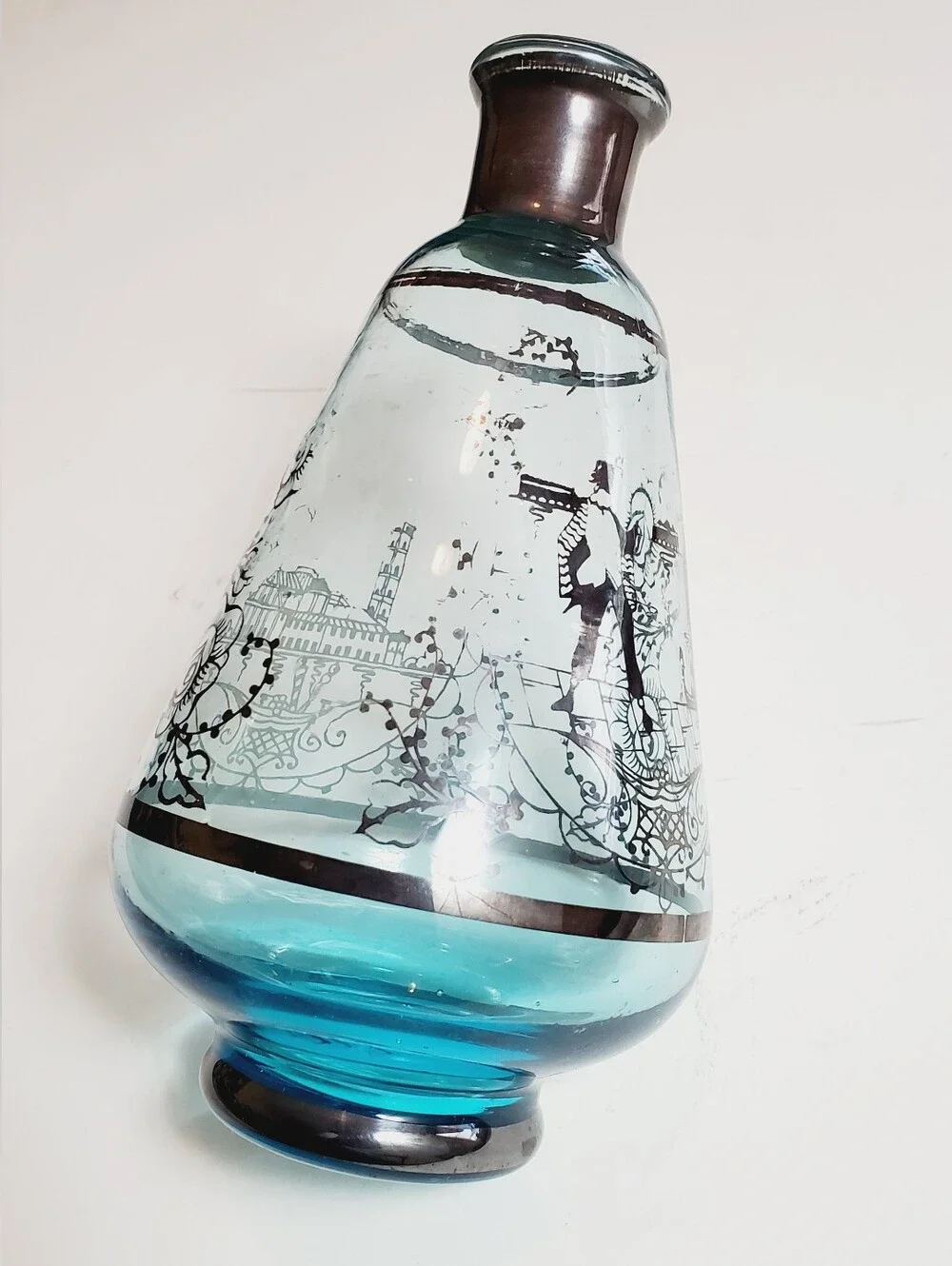 Vintage Venetian Blue Glass Decanter (Stopper Not Included)
